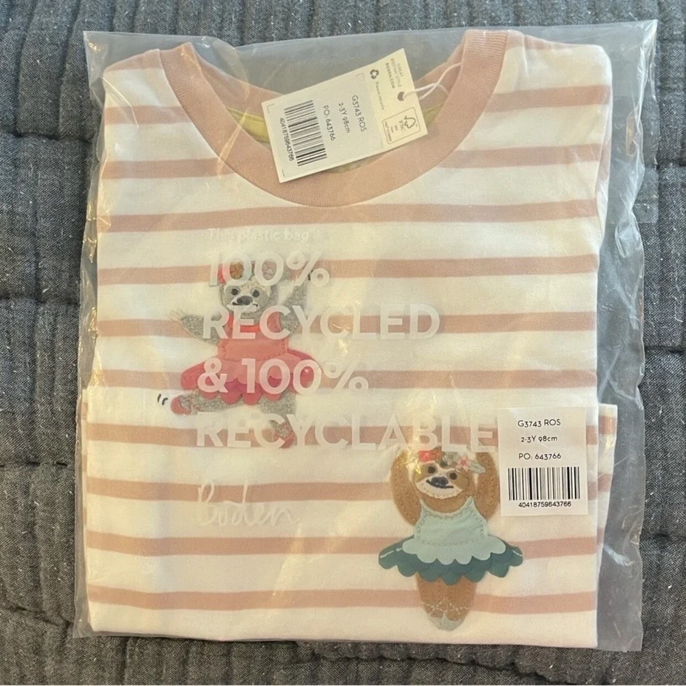 Mini Boden 2-3 Years‎ Girl Appliqué T-shirt Stripes, Ballerinas. NWT Preppy